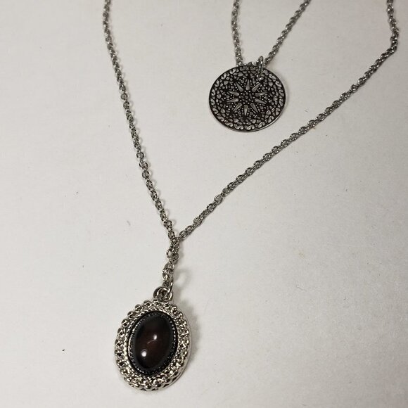 Silver-tone Set of 3 Black Velvet Choker Necklaces w/ Stone & Filigree Pendant - Picture 12 of 12